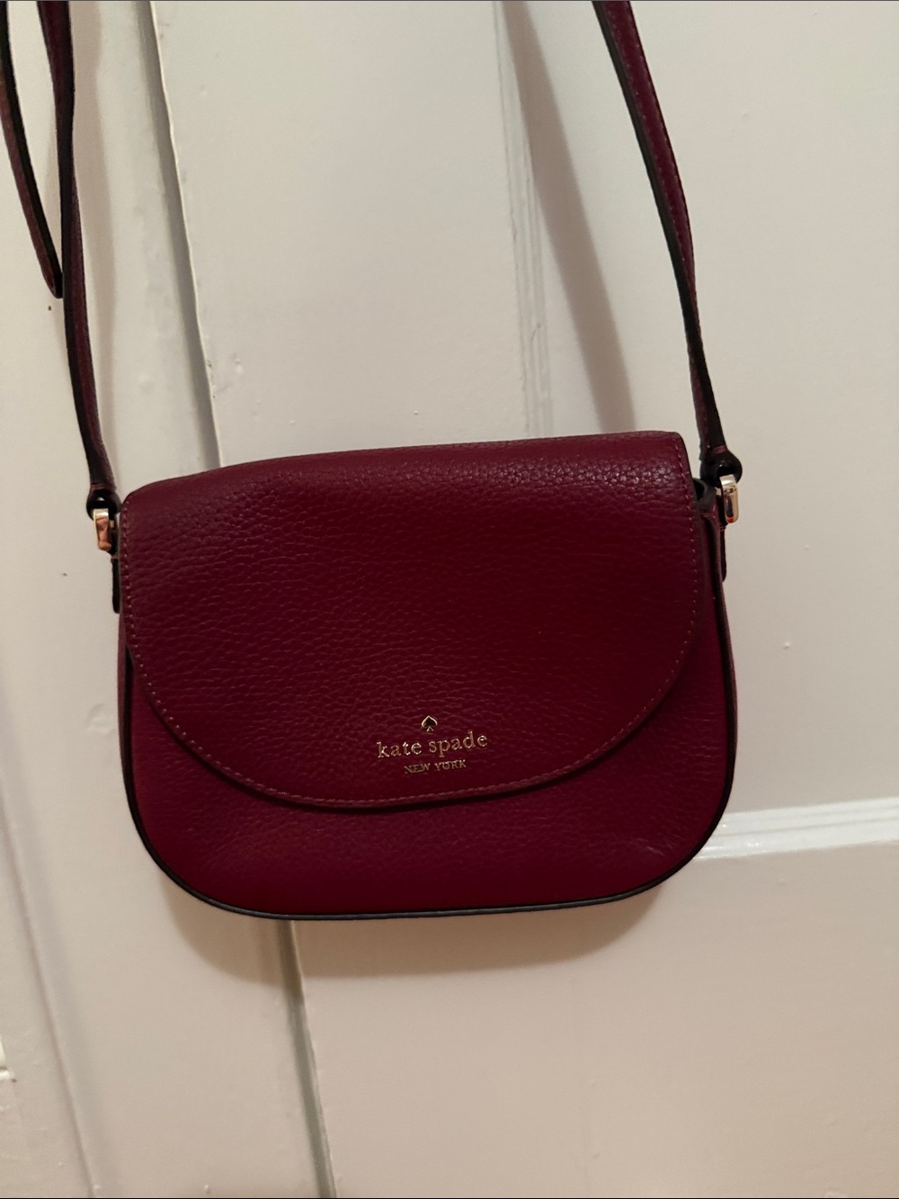 kate spade Burgundy Pebble Leather Flap Crossbody